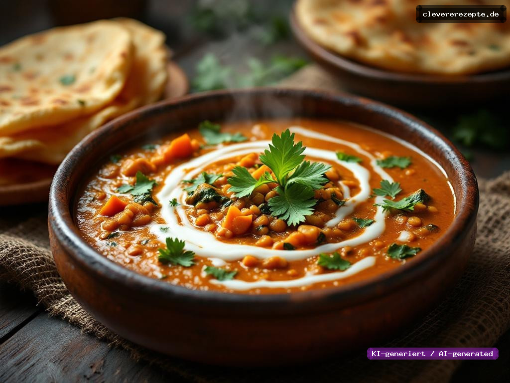 Rote-Linsen-Dhal mit Spinat & Fladenbrot
