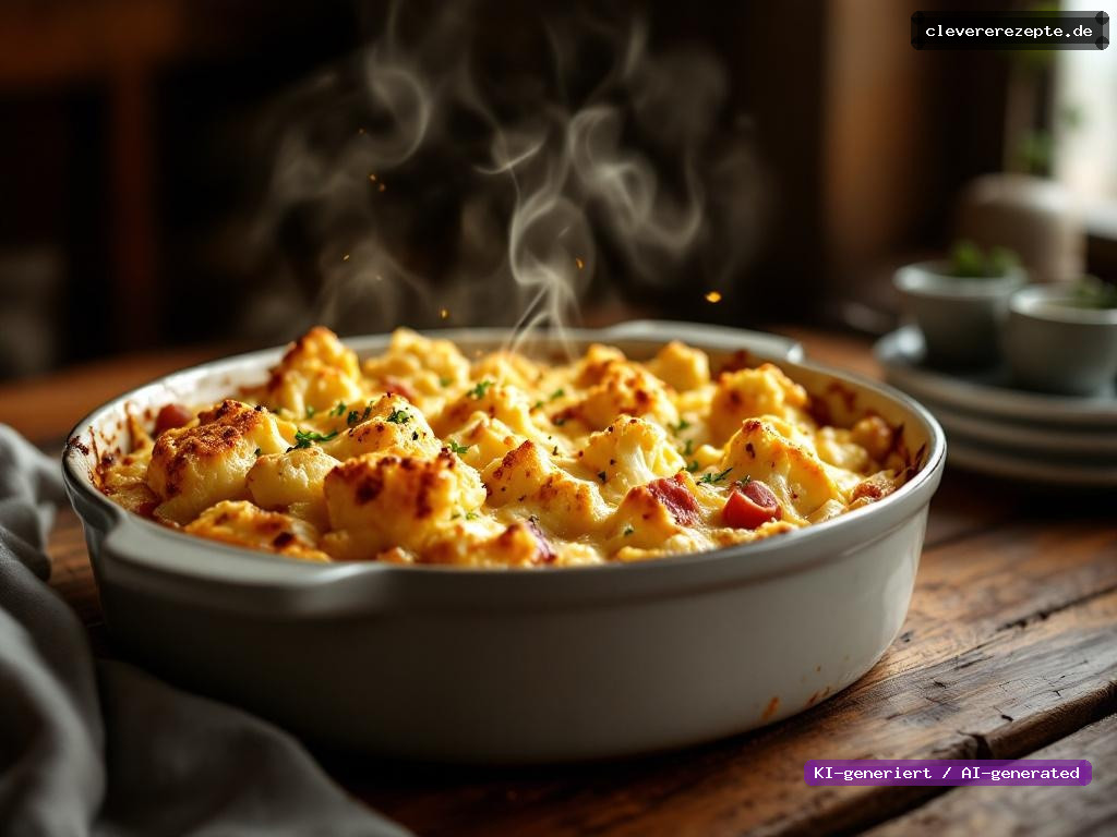 Blumenkohl-Käse-Auflauf mit Schinken & Kartoffeln