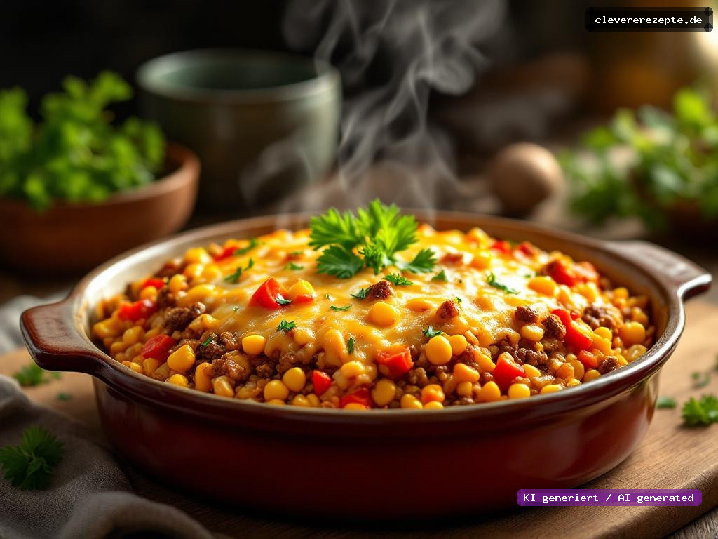 Bunter Reisauflauf mit Hackfleisch & Käsekruste