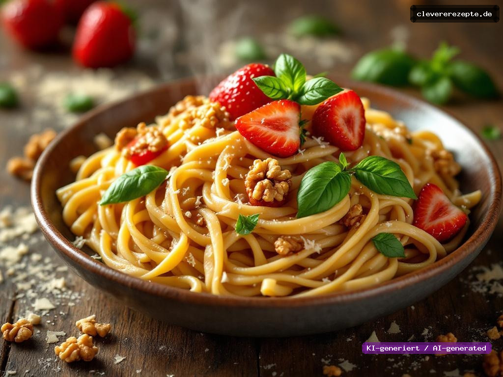 Mafaldine mit Erdbeeren, Gorgonzola & Walnüssen