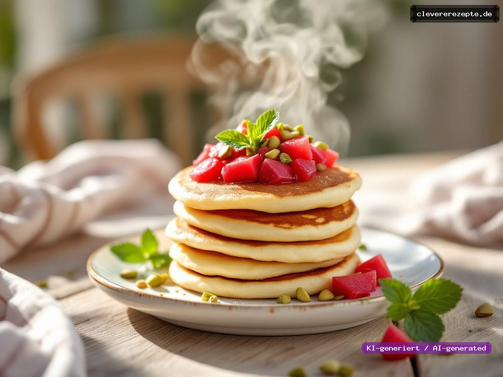 Skyr-Pancakes mit Rhabarber-Kompott & Pistazien