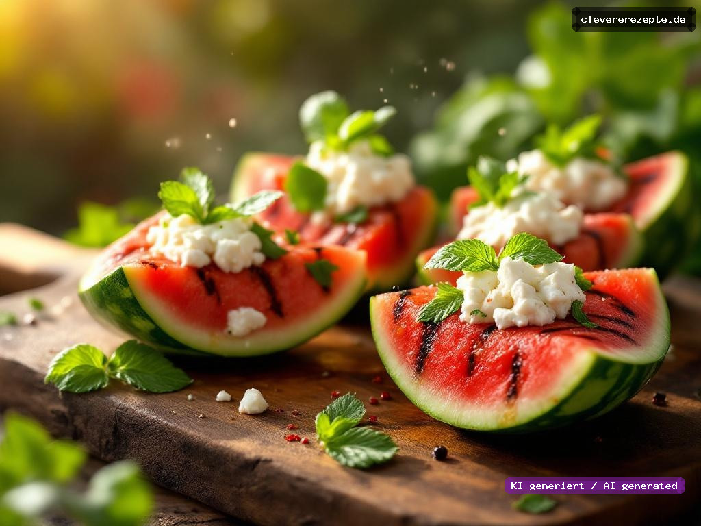 Gefüllte Wassermelone vom Grill mit Feta & Minze