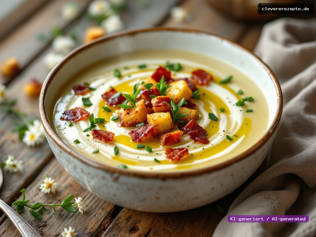 Holunderblüten-Kartoffelsuppe mit Speck-Croutons