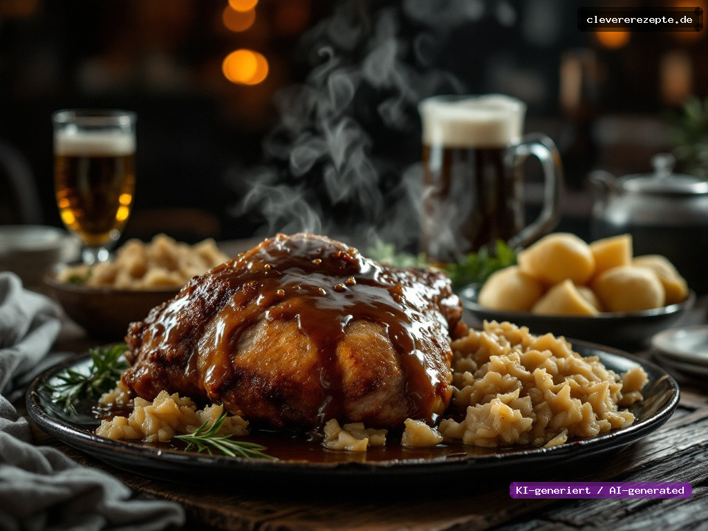 Schweinshaxe mit Dunkelbiersoße & Sauerkraut