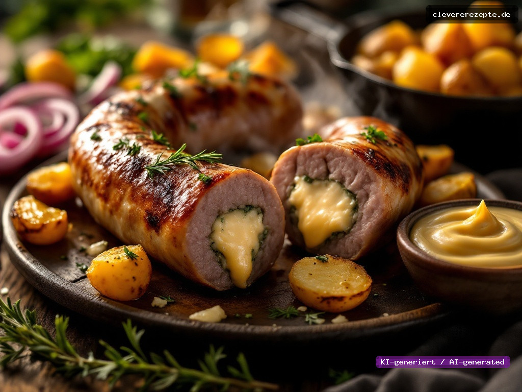 Gefüllte Kalbsbratwurst mit Grillkartoffeln