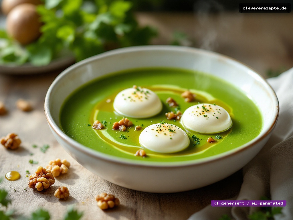 Brennnessel-Cremesuppe mit Ziegenkäse-Nocken